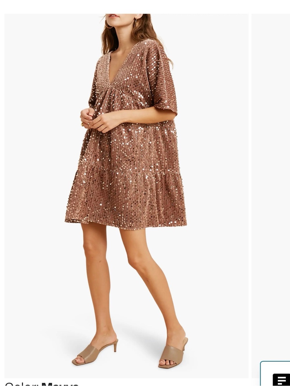 Wishlist Apparel | Bronze Sequin V-Neck Tiered Dress